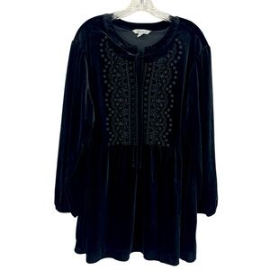 Pioneer Woman Black Velvet Embroidered Tunic Top Blouse Empire Waist Size 3X